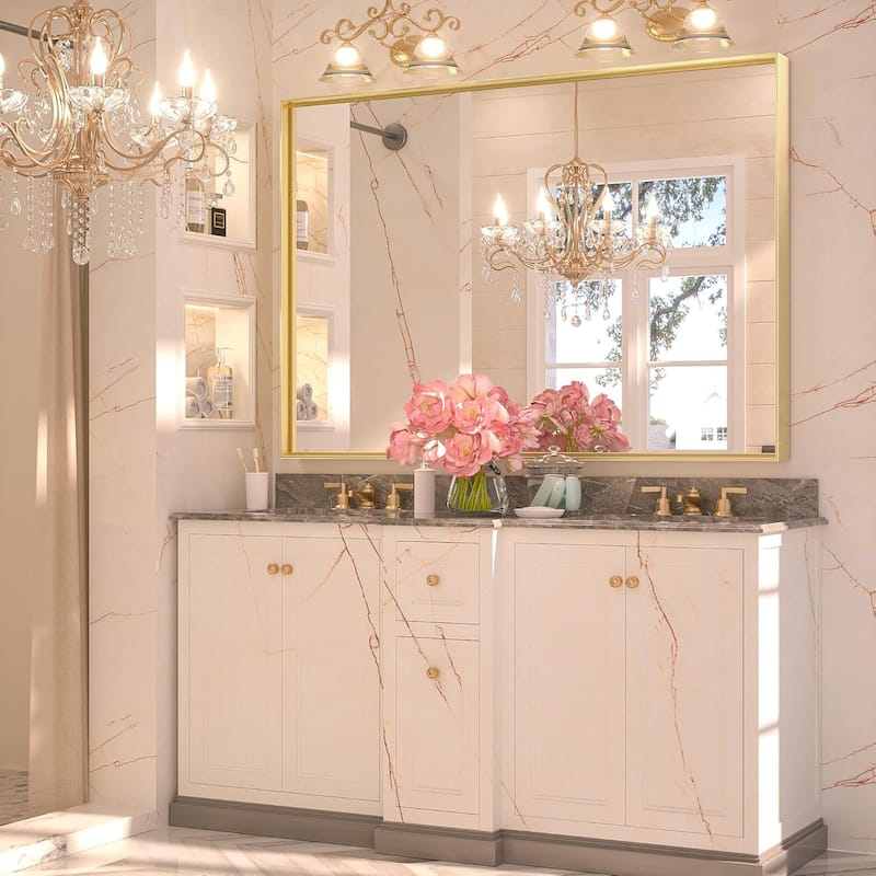 KEONJINN Modern Metal Framed Bathroom Vanity Wall Mounted Mirror - 40x30 - Gold