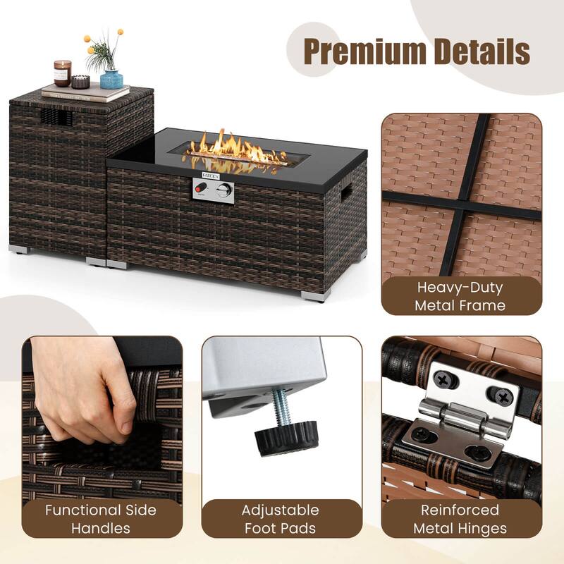 Costway 2 PCS Outdoor Rattan Fire Table Set with Tank Cover Tempered - See Details