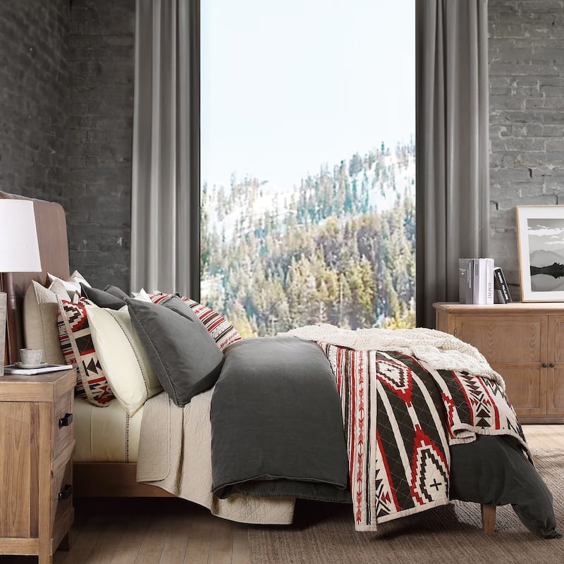 Hiend Accents Stonewashed Cotton Canvas Vintage Chic 3 Piece Duvet Cover Set - Charcoal - King