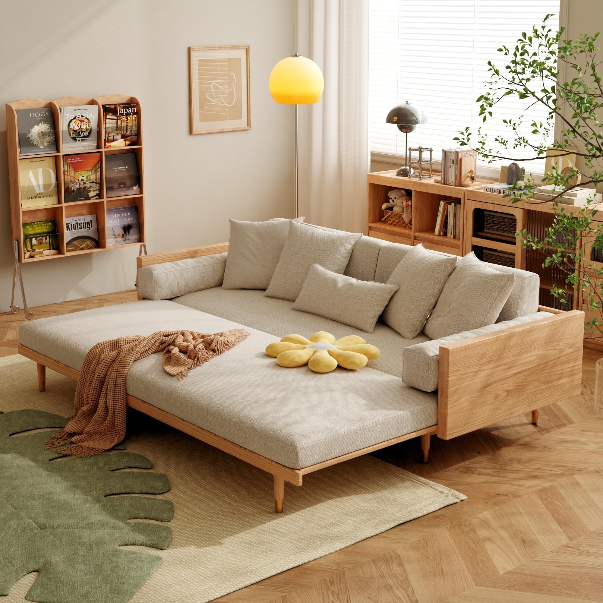 JASIWAY Modern Retractable Solid Wood Sleeper Sofa Bed - On Sale