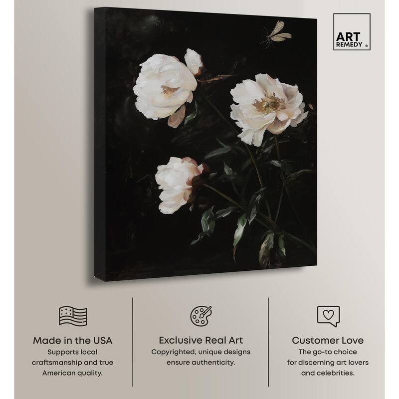 White Peony Nocturne Canvas by Art Remedy, Gallery Wrapped