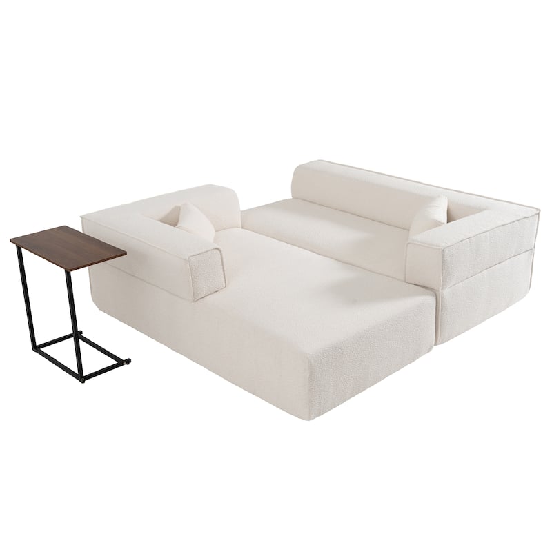112" Boucle Modular Sectional Sofa with Free Side Table, Wide Seat Design and No Assembly Required