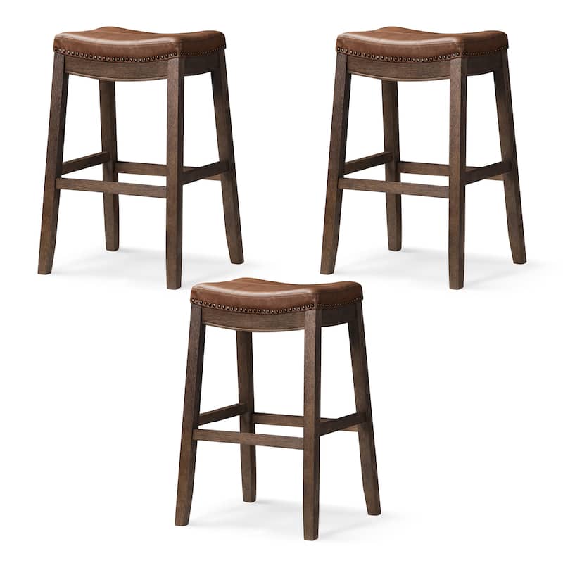 Maven Lane 31" Sophia Backless Bar Height Kitchen Stool - Set of 3 - Aged Brown