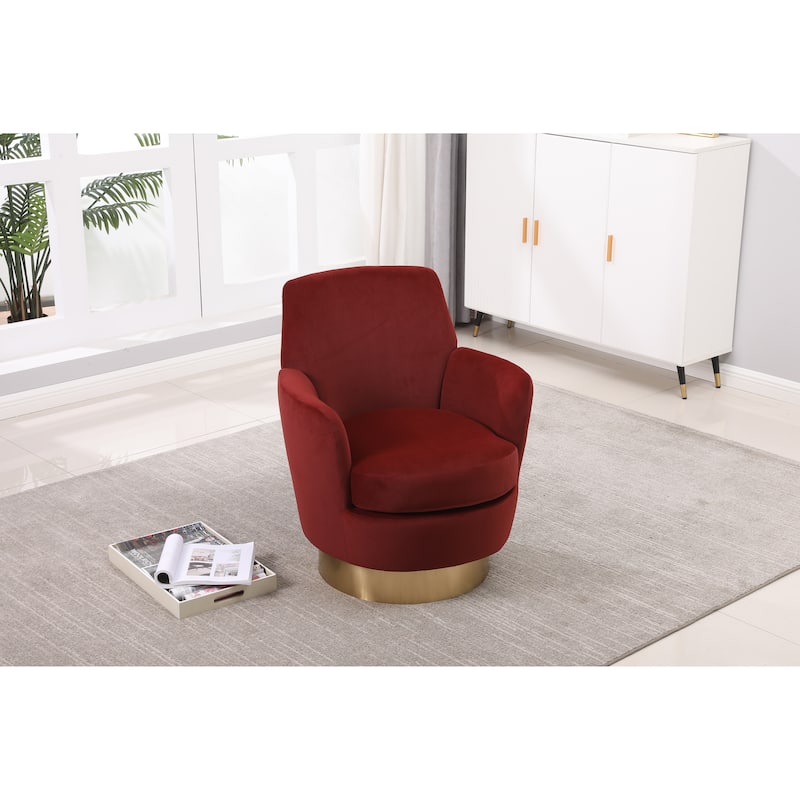 Red Velvet 29.3" Upholstered Swivel Barrel Chair