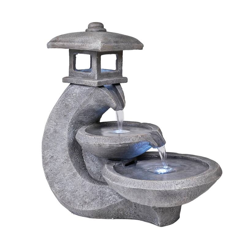 LED Lighted Cascading Pagoda Lamp Outdoor Garden Water Fountain - 26"