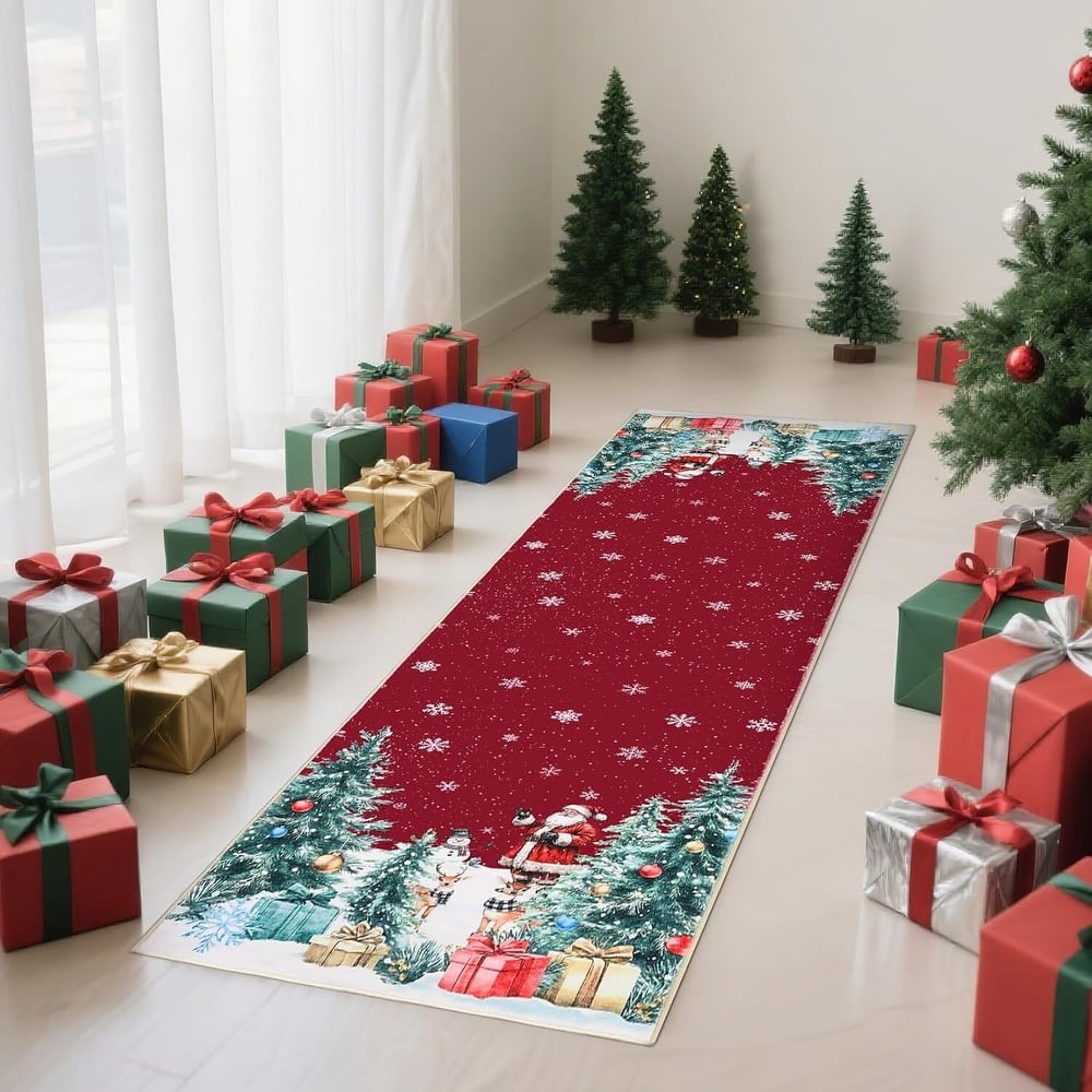 Washable Snowflakes Christmas Area Rug for Bedroom Holiday Decor - 1'6" x 2'6"