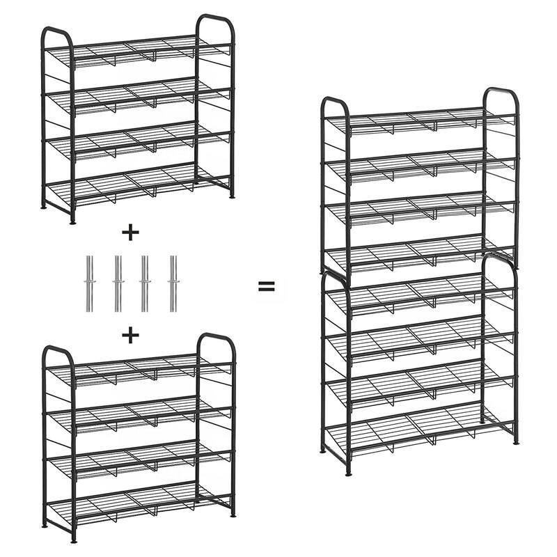 Moder Metal Shoe Rack Organizer with Shelf Storage with Side Hooks for Multiples Shoes Pairs