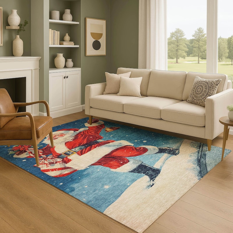 Premium Washable Super Soft Christmas Santa Mayfield Rug - Blue - 10' x 14'