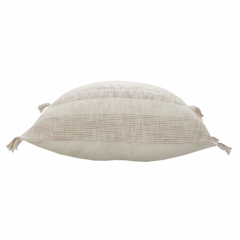 HomeRoots 20" Cream Striped Cotton Throw Pillow