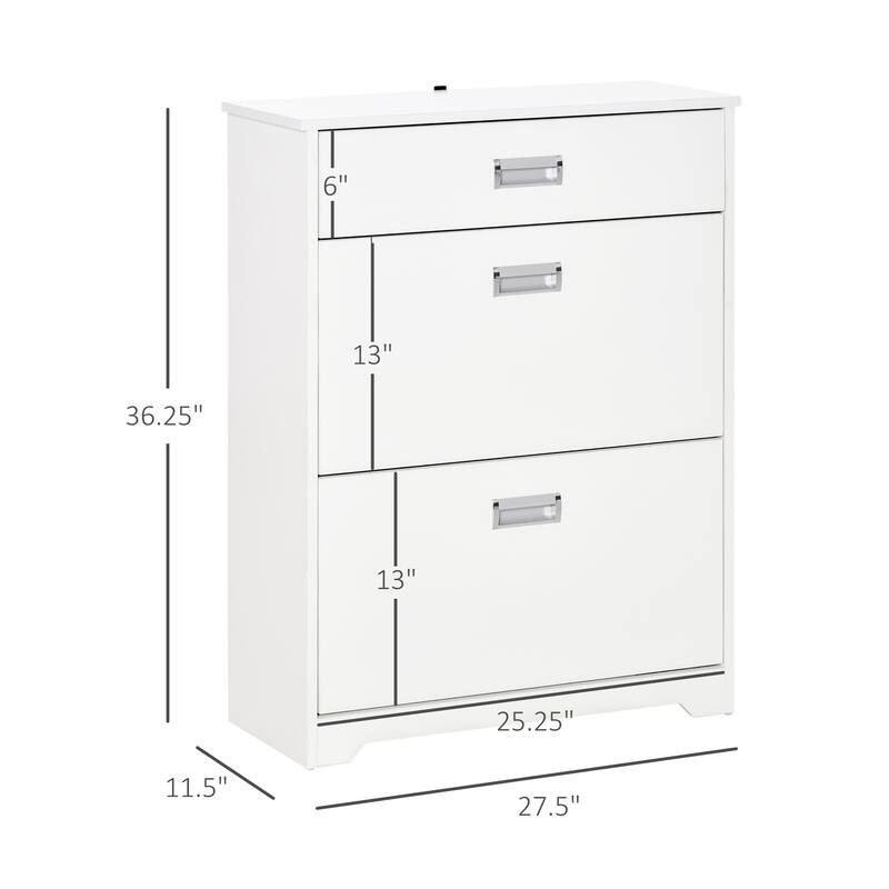 HOMCOM 3-Drawer Shoe Cabinet Modern Storage Rack with 2 Flip Doors Adjustable Shelf Freestanding Organizer