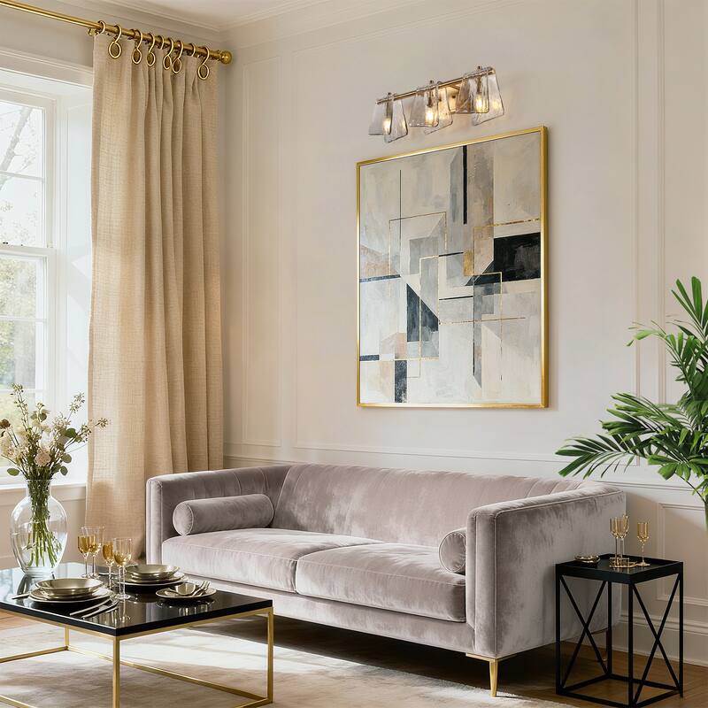 Modern Gold 3-Light Bathroom Vanity Light Textured Glass Wall Sconce - 23.6" W x 8" H x 5.9" D