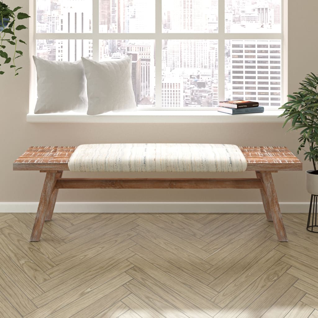 Sevita Brown/Multi Striped Accent Bench - 50" L x 16.5" W x 18" H