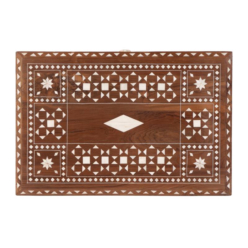 Rashmi 21 in. W Rectangular Teak & Bone 1 Drawer End Table