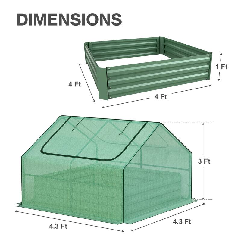 Aoodor 4.2x4.2x3 FT Raised Garden Bed Kit with Mini Greenhouse