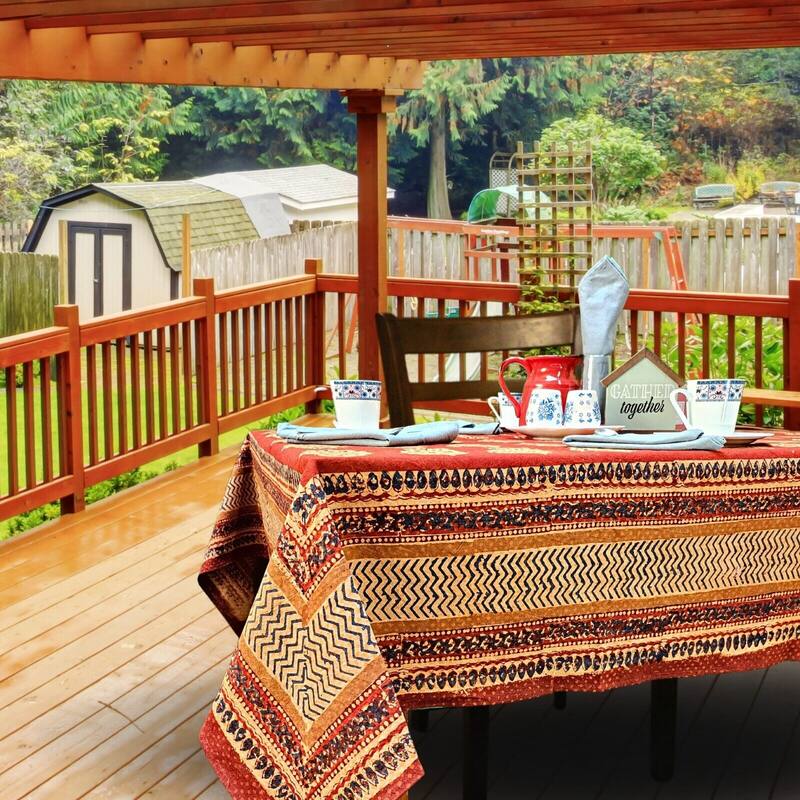 Chic Rustic Geometric Cotton Block Print Tablecloth Collection - 60 x 90 in