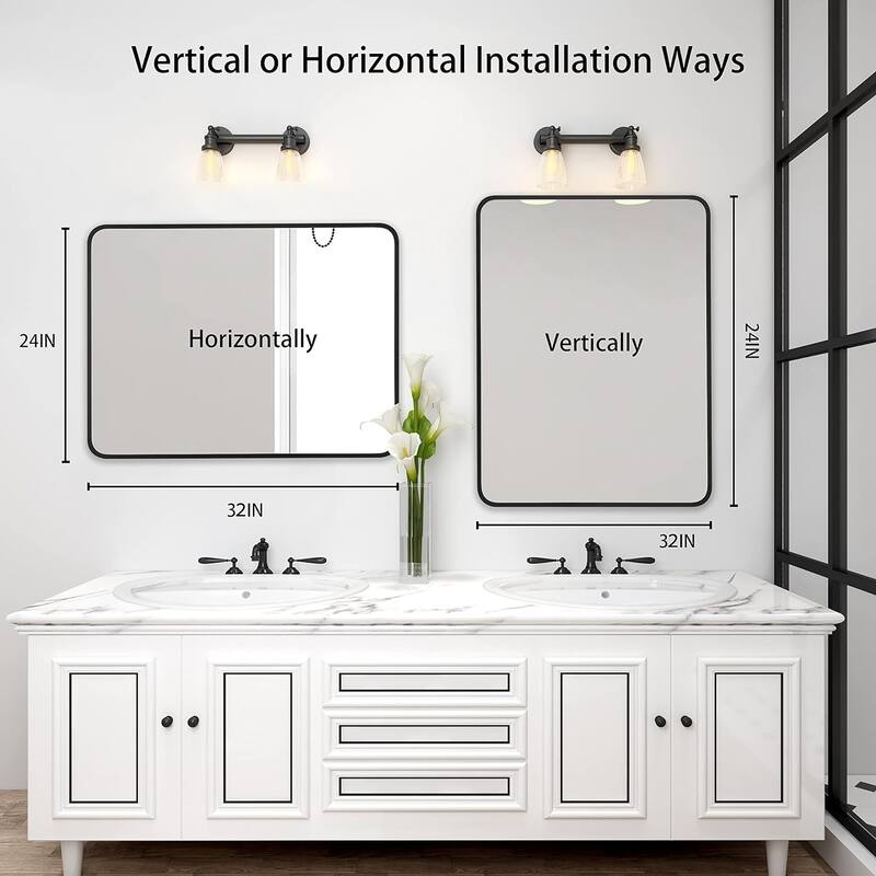 GDFStudio - Everly Contemporary Rectangular Bathroom Vanity Decorative Mirror with Reinforced Wall Mount & Metal Frame