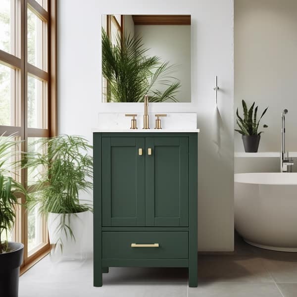 slide 2 of 17, Prismora 24 in. Juniper Green Vanity with Countertop & Splash, Single Sink