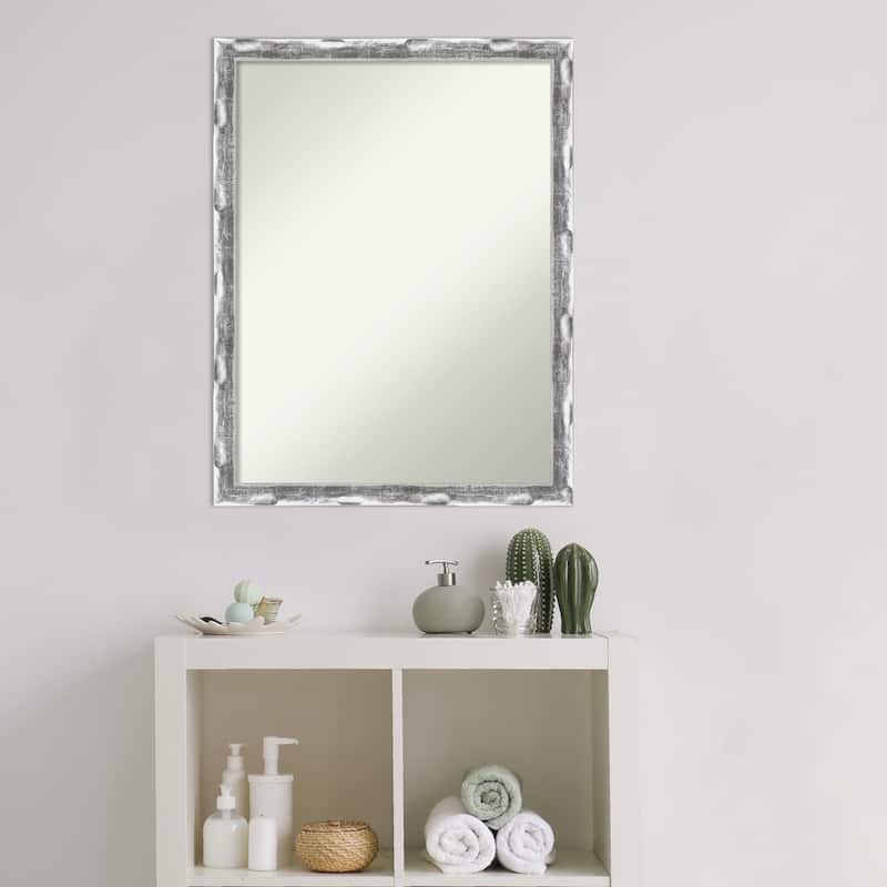 Non-Beveled Bathroom Wall Mirror - Scratched Wave Chrome Frame