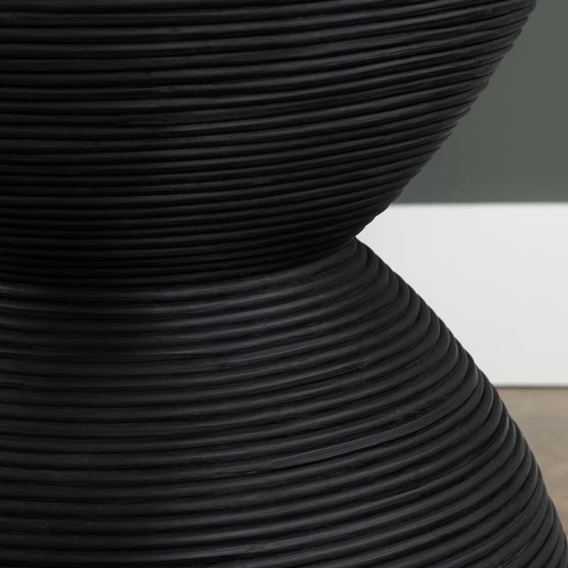 Round Rattan Black End Table