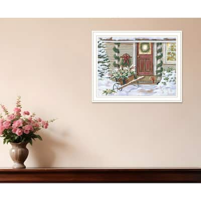 HomeRoots Decorated Holiday Porch White Framed Wall Art