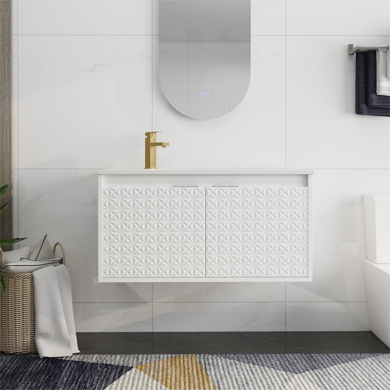 Bathroom Vanity With Sink In 24/30/36 Inch, Floating Bathroom Vanity With Soft Close Door - 35.8"W x18.2"D x 18.5"H - White Star