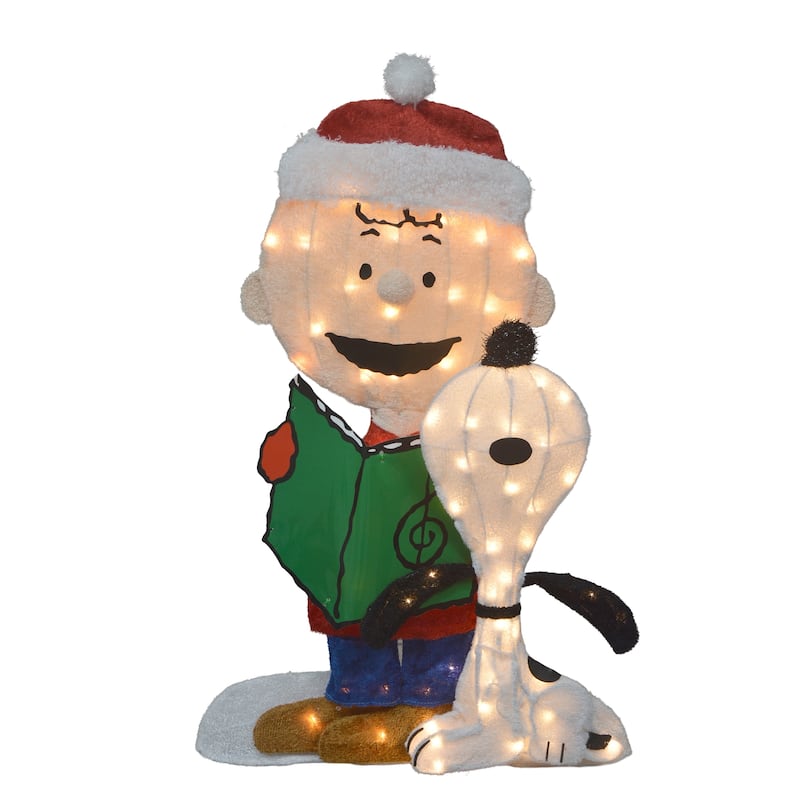 LED Lighted Peanuts Charlie Brown and Snoopy Caroling Outdoor Christmas Decoration - 32" - Multi