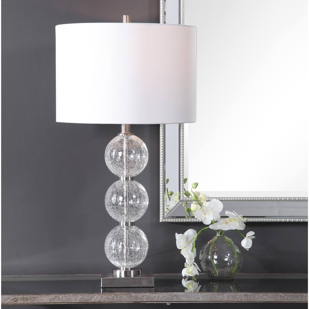 Nickel Table Lamp Crackled Glass Spheres With Brushed Nickel Accents - Exact Size