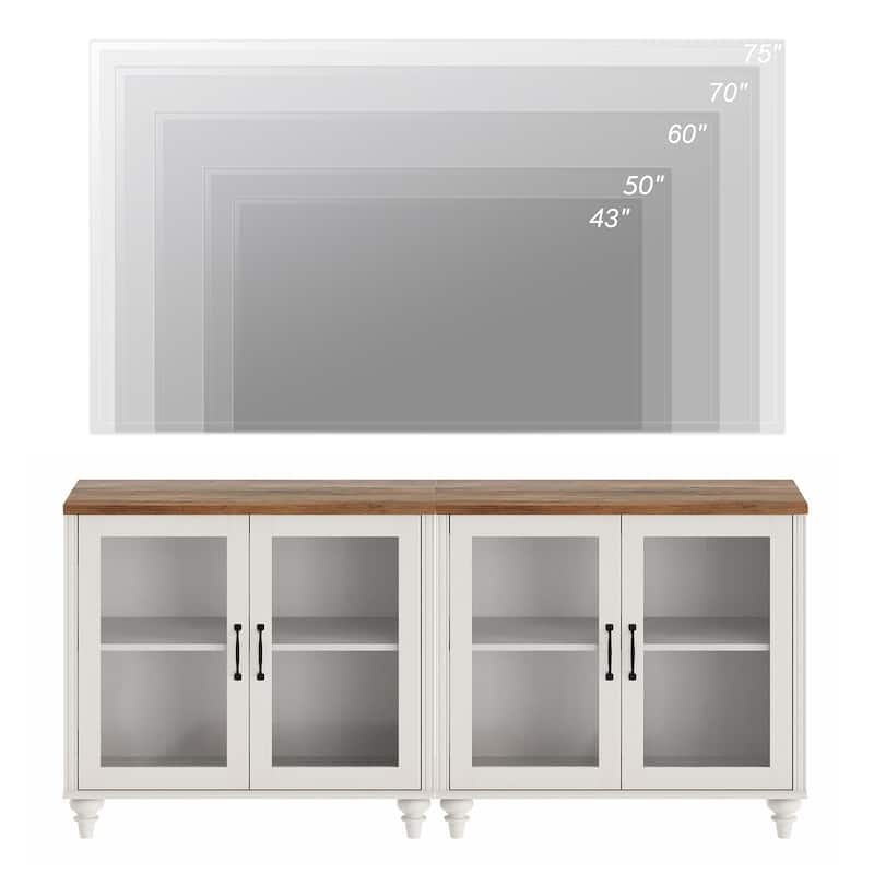 TV Stand with Glass Doors, TV Console Table TV Cabinet