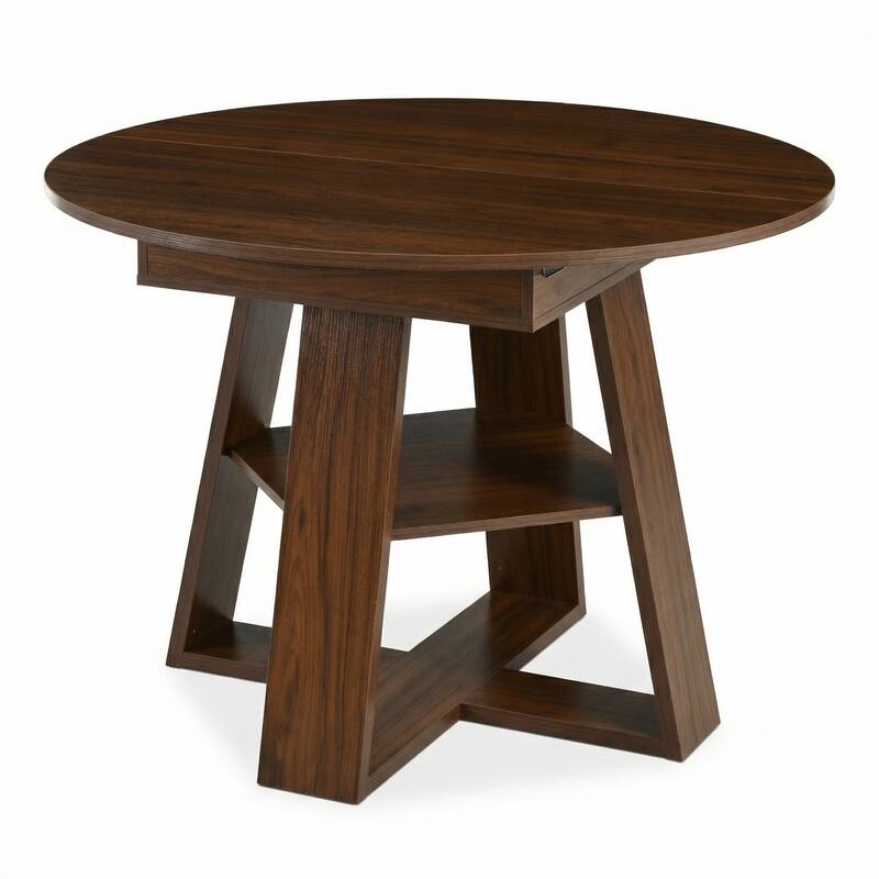 43.3in-59in Extendable Round Dining Table for 4-8, Oval Dining Table with Removable Leaves Space Saving with Storage Shelf