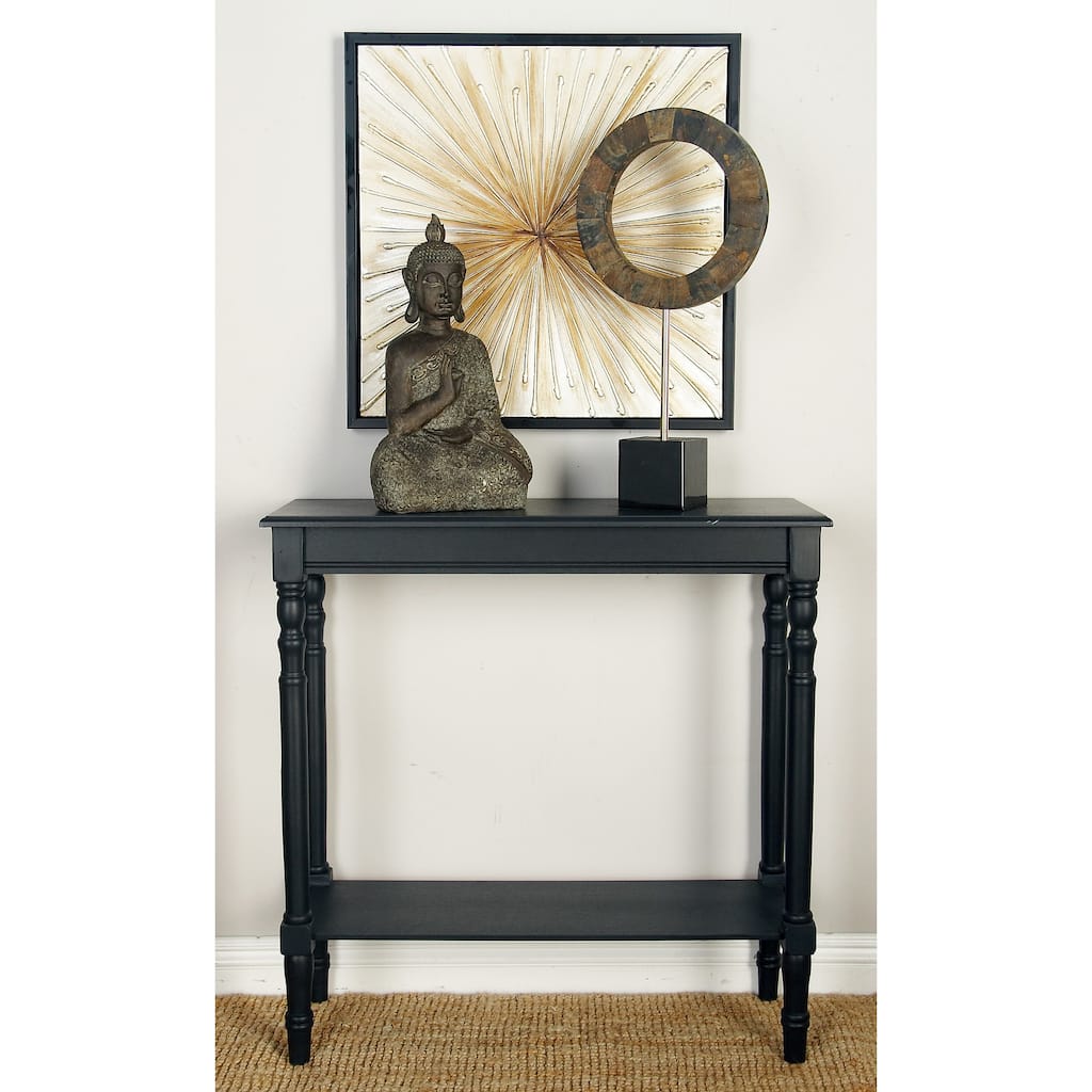 Black Wood Slim Turned 1 Shelf Console Table