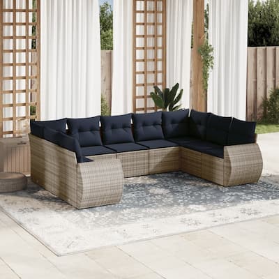 vidaXL 9 Piece Patio Sofa Set with Cushions Grey Poly Rattan - 24.4" x 24.4" x 27.2"