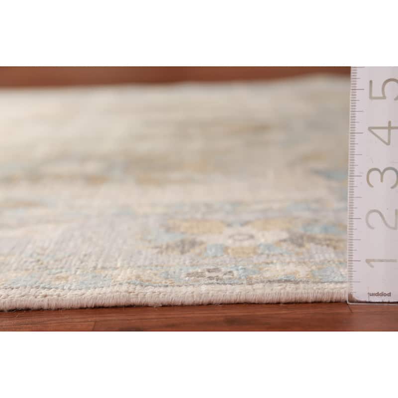Hand Knotted Oriental 100% Wool Carpet Transitional All-Over Beige & Ivories Oushak Area Rug - 9' 0'' X 6' 1''