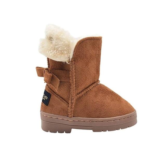 Bebe Toddler Girls Little Kid Mid Calf Easy Pull On Microsuede Winter Boots Embellished With Faux Fur Cuff And Back Bow Overstock