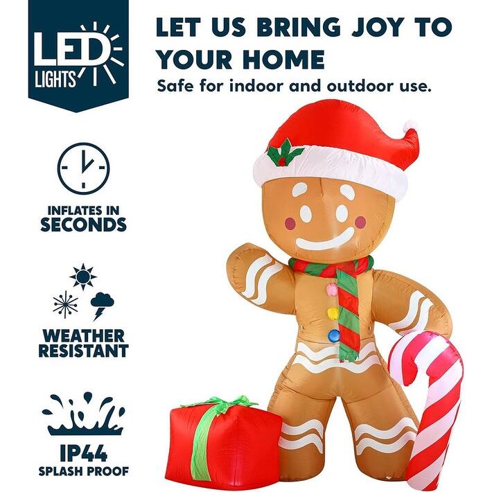 8 ft. Tall Brown, Red & White Plastic Gingerbread Man Inflatable - Multicolor
