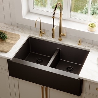 Karran Farmhouse Apron Front Quartz Double Bowl Kitchen Sink