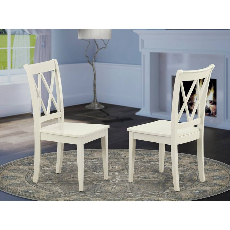 East West Furniture Clarksville Dining Room Chairs - Double Cross Back Wood Seat Chairs, Set of 2, Linen White - CLC-LWH-W - CLC-LWH-W