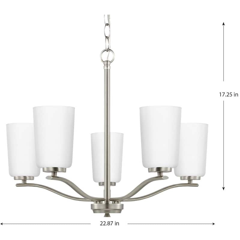 Adley Collection Five-Light Brushed Nickel Etched White Opal Glass New Traditional Chandelier - 22.87 in x 22.87 in x 17.25 in