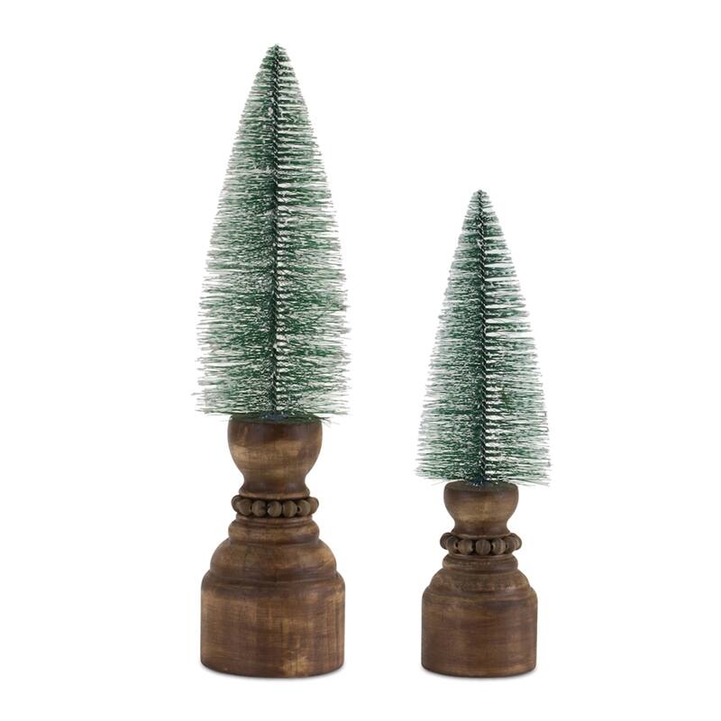 Mini Frosted Bottle Pine Artificial Christmas Trees on Pedestal - 14.5" - Set of 2
