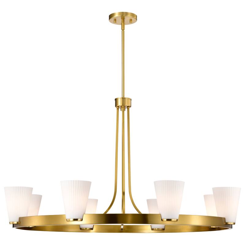 Royale 8 Light Chandelier Burnished Brass Finish Ribbed White Glass - Burnished Brass