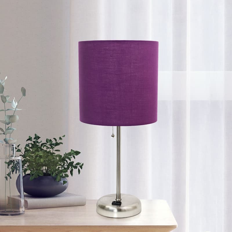 Stick Base Bedside Table Desk Lamp with Drum Shade - 19.5" - Purple