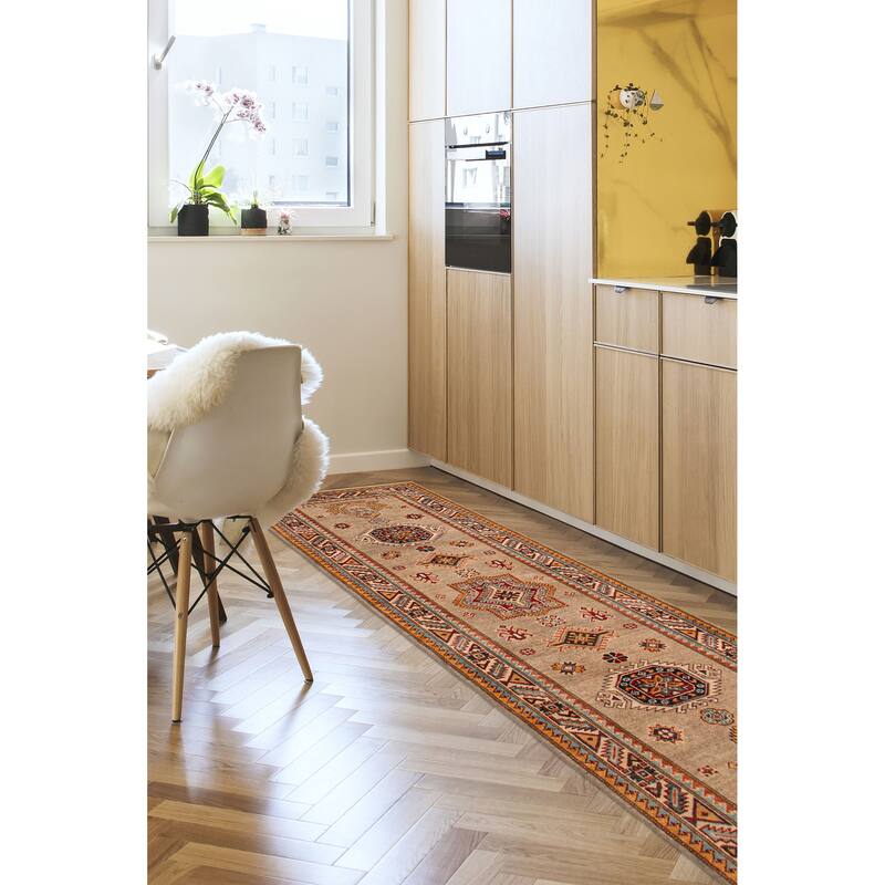 ECARPETGALLERY Hand-knotted Uzbek Ghazni Khaki Wool Rug - 2'9 x 9'8