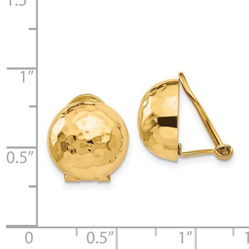 Curata 14k Yellow Gold Polished Omega Clip Hammered Non Pierced Earrings - 15x15mm