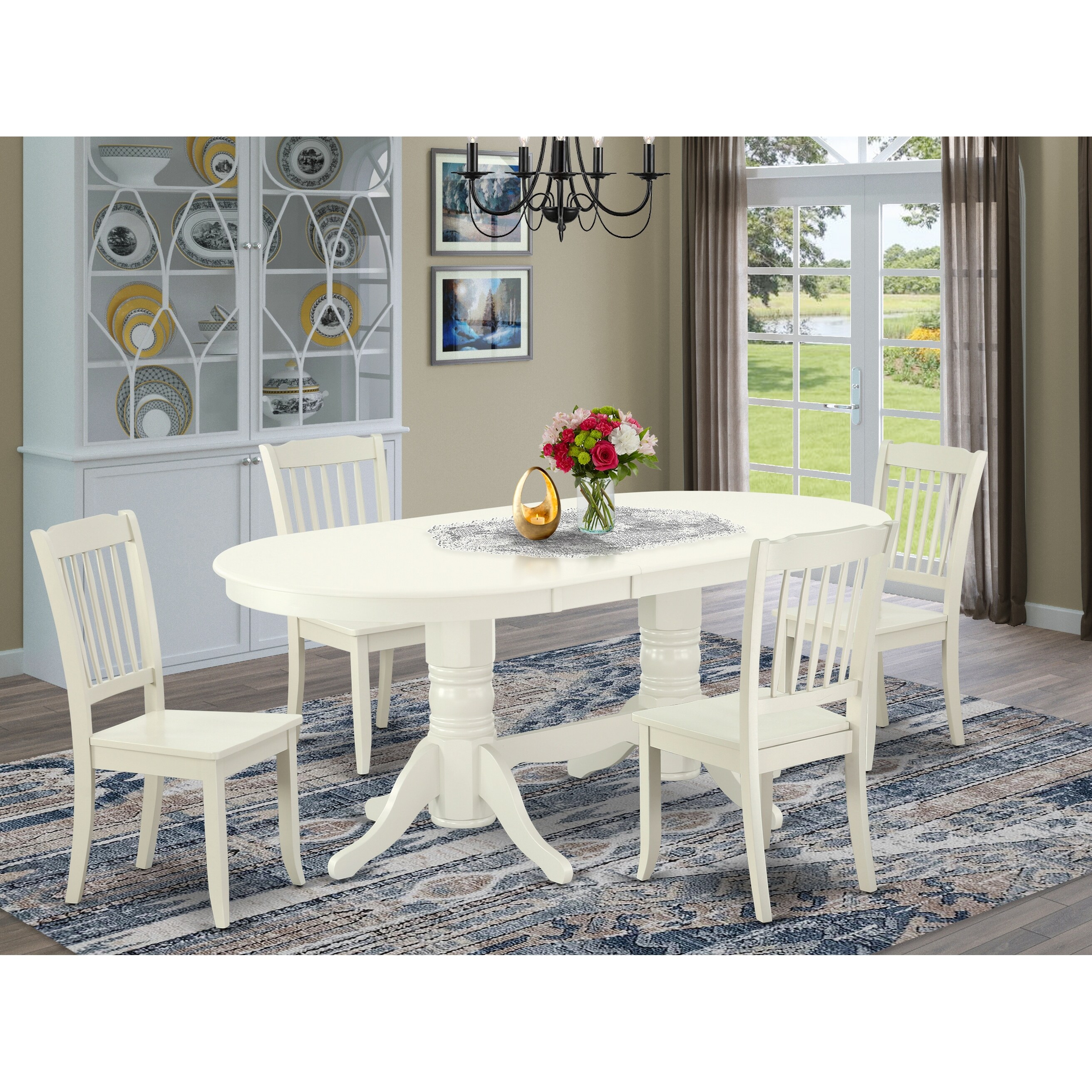 Shop Oval 59 76 4 Inch Table And Wood Seat Kitchen Chairs In Linen White Finish Number Of Chairs Option Overstock 28986464