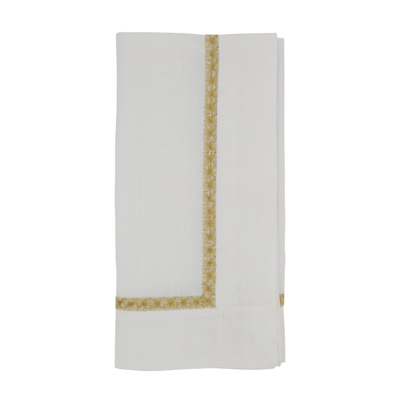 Napkins With Embroidered Border Design (Set of 4) - 20"x20" - Gold