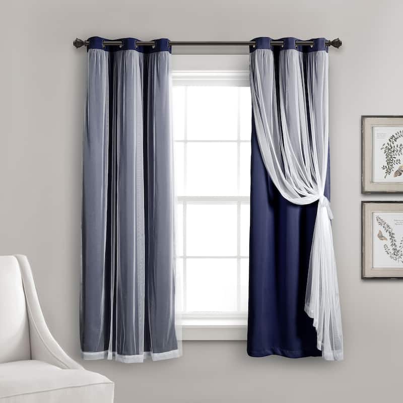 Lush Decor Grommet Sheer Panel Pair with Insulated Blackout Lining - 63" x 38" - Navy
