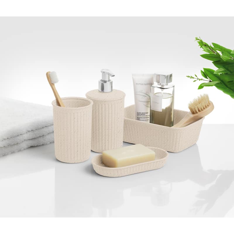 Superio Ribbed Bathroom Accessory Set, 4 pack - 6.26"W x 6.54"D x 4.41"H