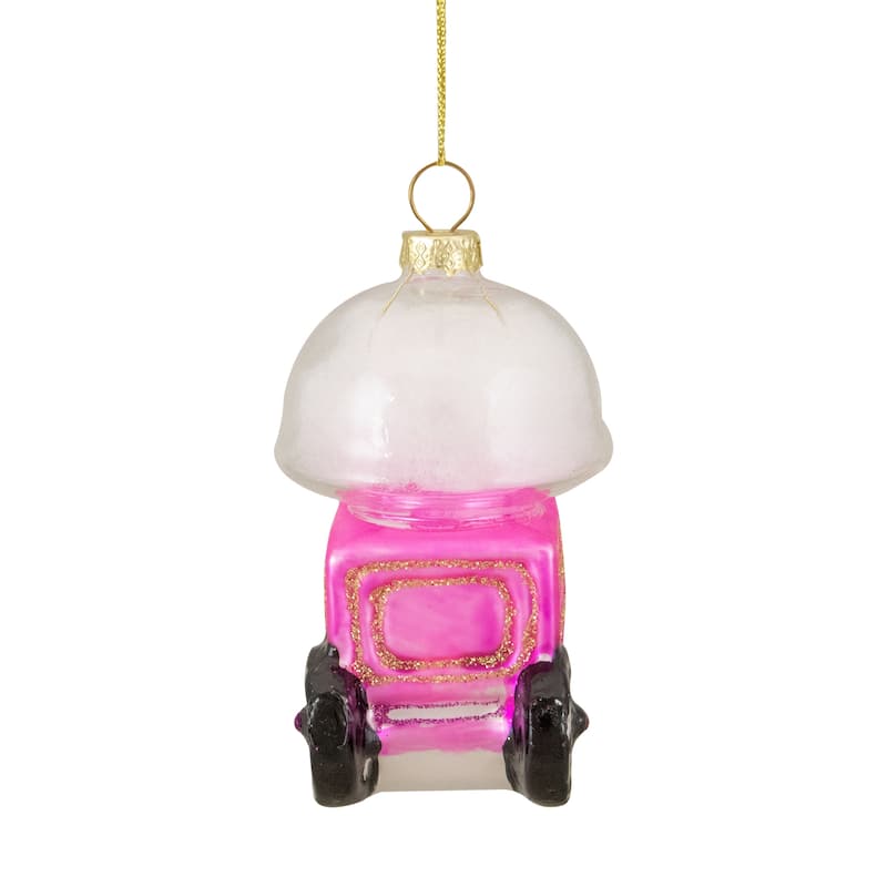 3.25" Pink, White, Gold Cotton Cy Machine Glass Christmas Ornament