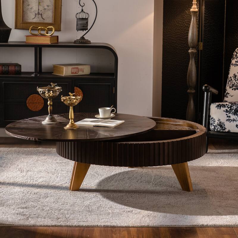 39.37" Retro Round Coffee Table with Storage Space, Suitable for Living Room and Office