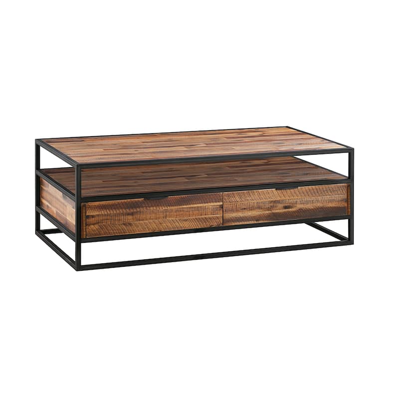 Ludgate 50" Modern Farmhouse Solid Acacia Wood 2 Drawer Coffee Table