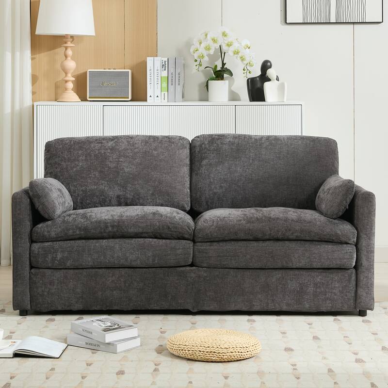 2 Seat Couch Loveseat Sofa with Double-Layered Cushion, Modern Sofa Ergonomic Loveseat Sofa with Lumbar Pillow - Grey